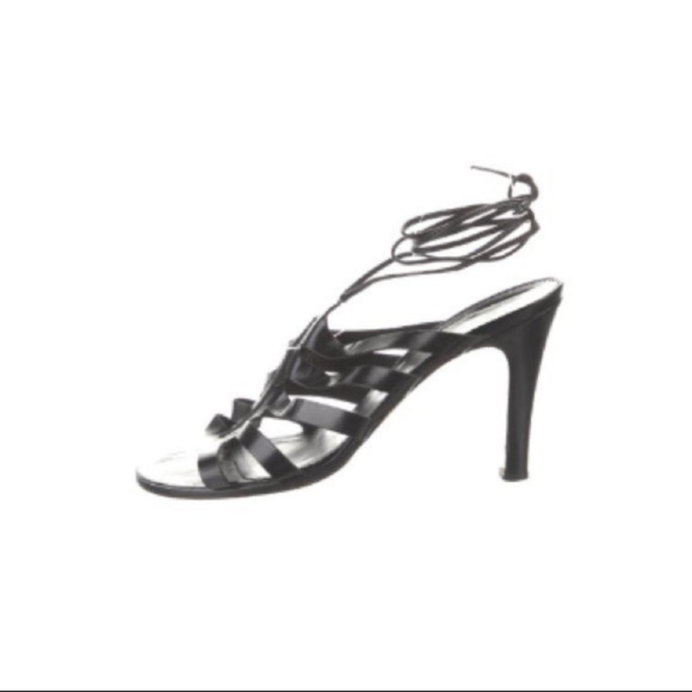 MAX MARA STRAPPY LACE UP BLACK LEATHER SANDAL